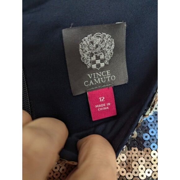 Vince Camuto Sequin Dress Womens Size 12 Navy Blue Gold Stripe - Picture 8 of 12